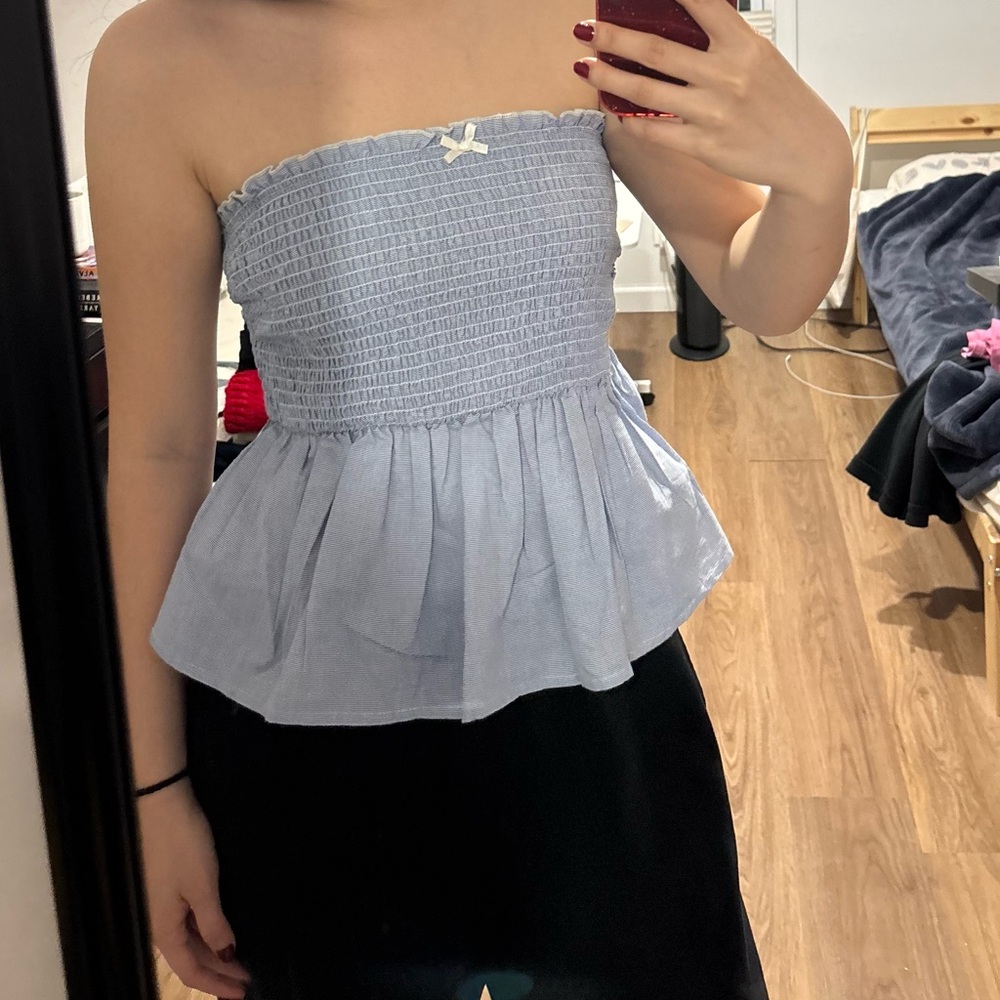 Light Blue Smocked Peplum Top
